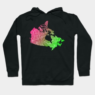 Colorful mandala art map of Canada with text in pink and green Hoodie